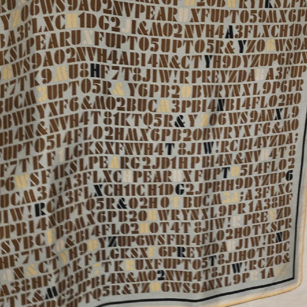 Worth Beige and Brown Letter Print Silk Scarf